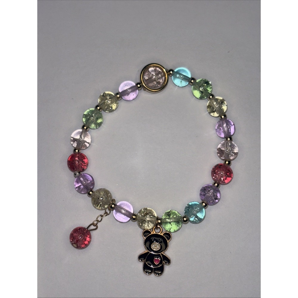 Enamel Teddy Bear Charm Arcylic Bead Bracelet